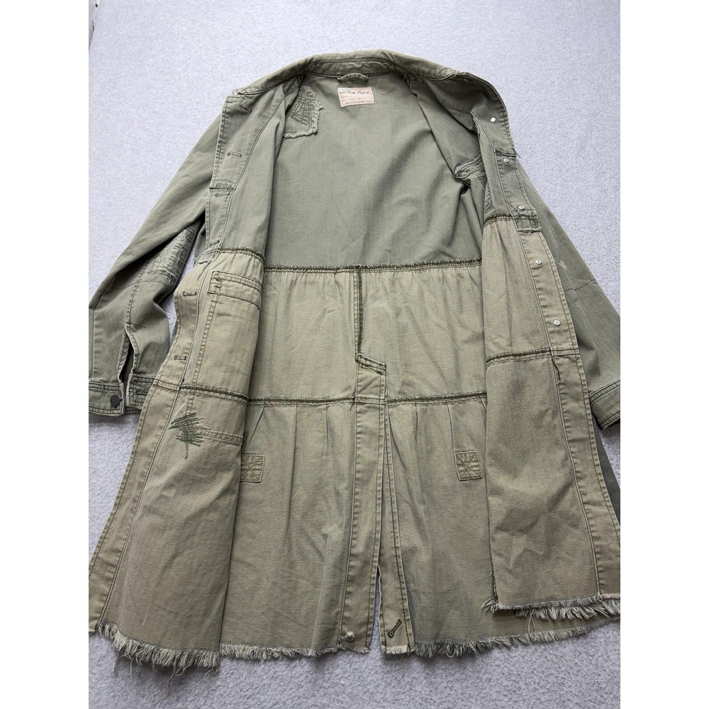 We The Free Jacket Womens S Green Long Utility Military Coat Distressed Patchwor - Picture 11 of 16